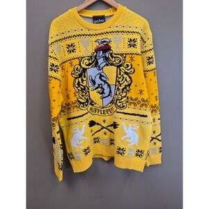Harry Potter 3XL Hufflepuff House Crest Sweater Yellow Black Knit XXXL